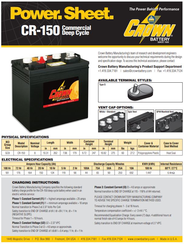 CR-150 Crown deep cycle battery
