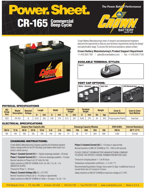 Crown CR-165 battery for off-grid power