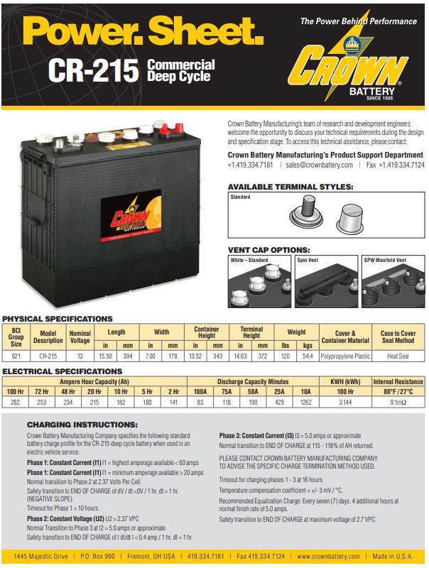 CR-215 deep cycle battery