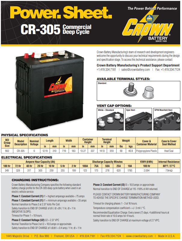Crown CR-305 deep cycle battery