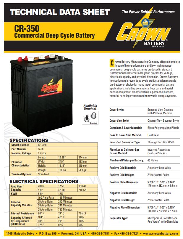 Crown CR-350 deep cycle battery