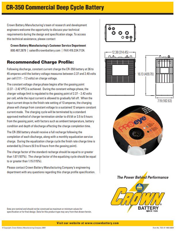 Crown CR-350 deep cycle battery for solar systems