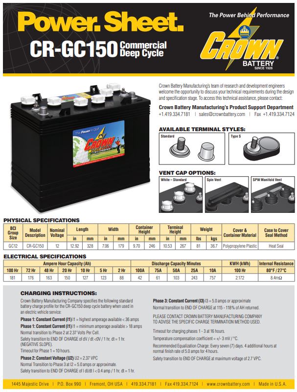 CR-GC150 Crown deep cycle battery